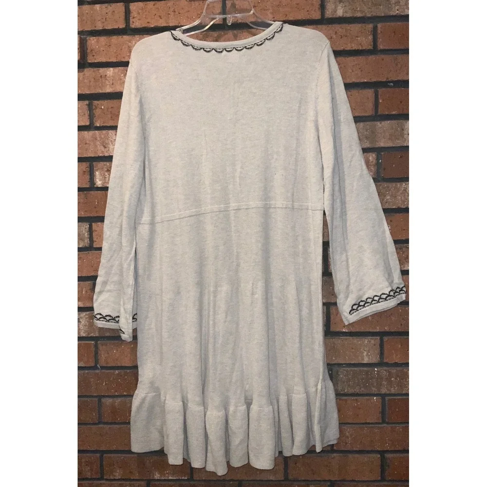 Style & Co Womens‎ Beige Long Sleeve Dress Black Floral Embroidery Size 0X - Picture 4 of 4